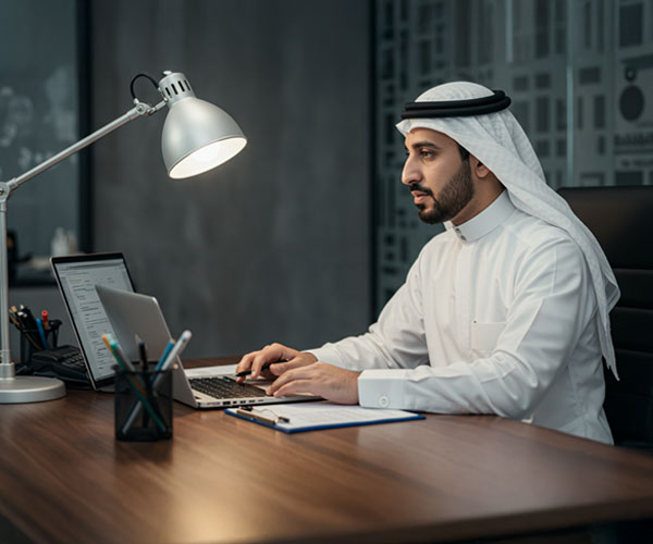 مدير مالي يعمل على التحليل والتقارير المالية